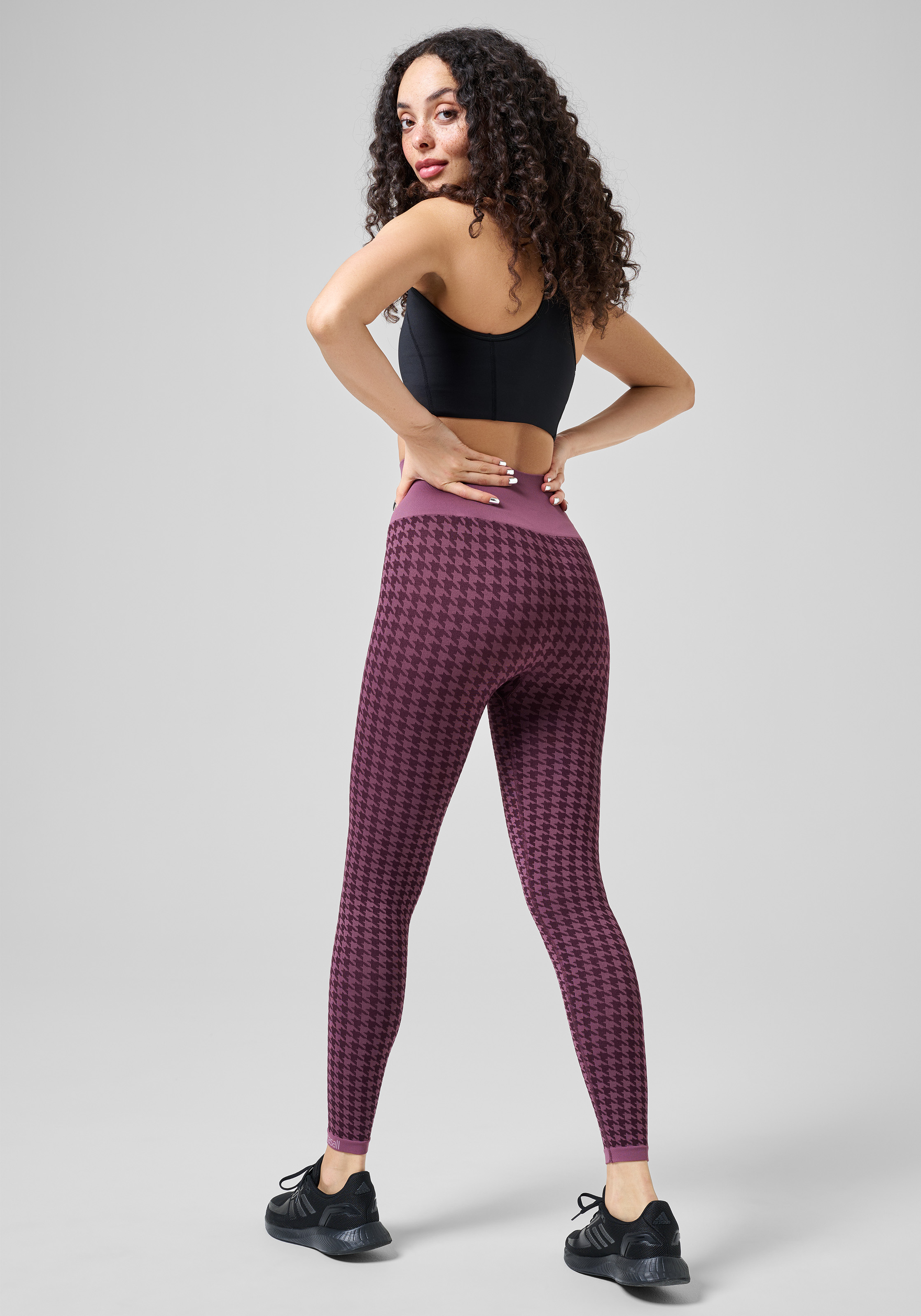 Houndstooth Base Layer High Waist Tights - Plum Houndstooth